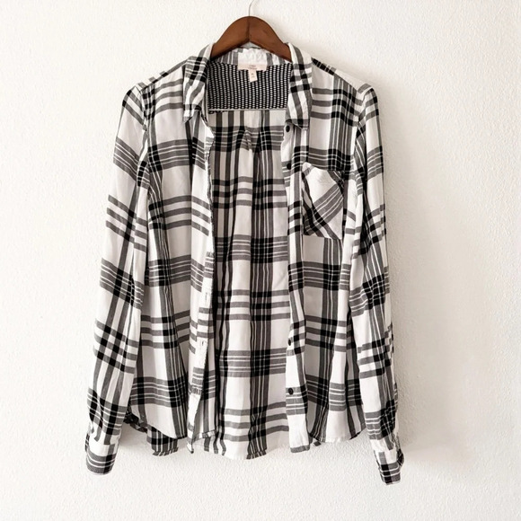 Como Vintage Plaid Flannel Button Down Shirt Black White Grungecore XL Cozy - Picture 3 of 14